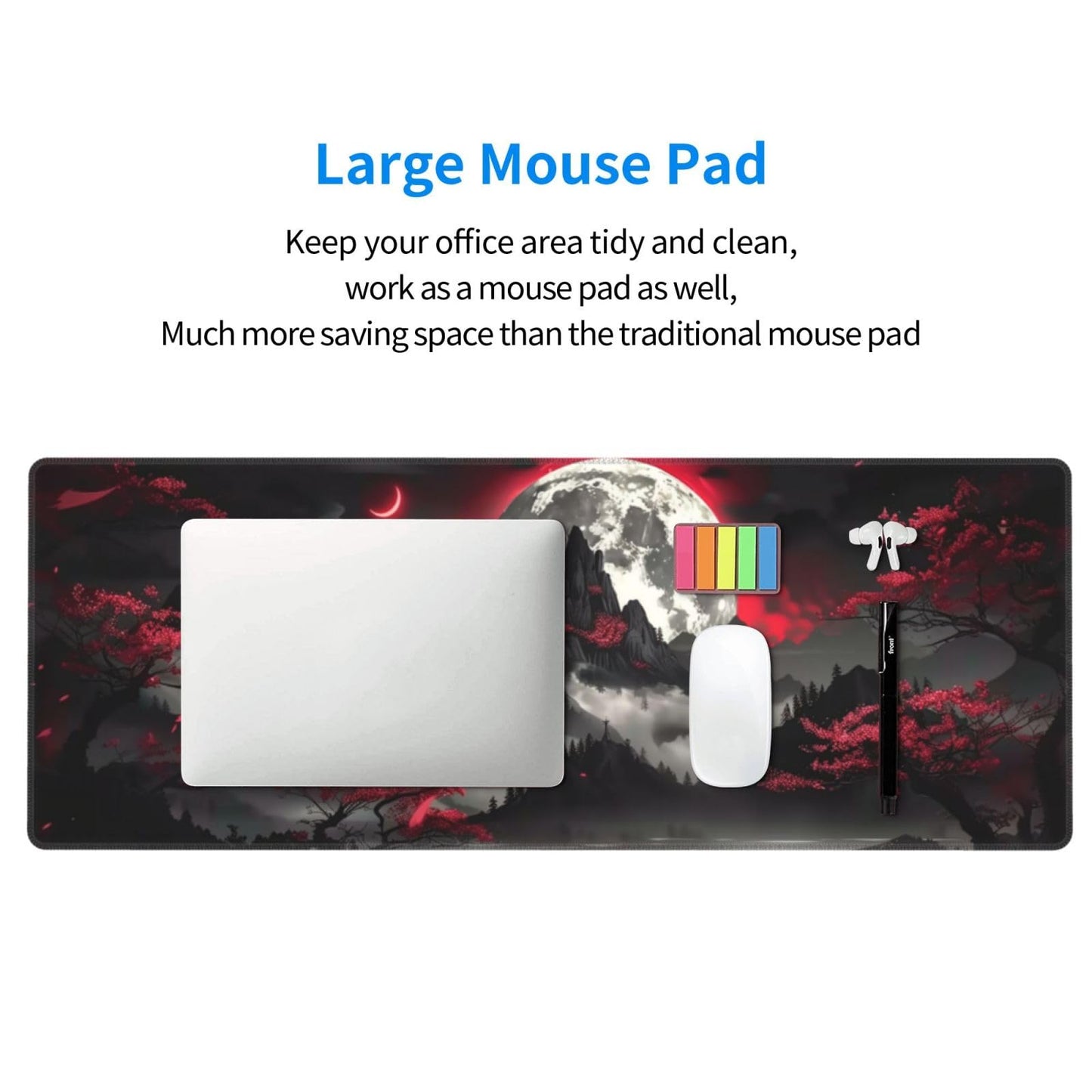 Extended Gaming Mouse Pad, Large Gaming Mouse Waterproof with Stitched Edges, Non-Slip Desktop Pad for Home and Office, Level Up Your 31.5x11.8 Inch… (Dark Night)