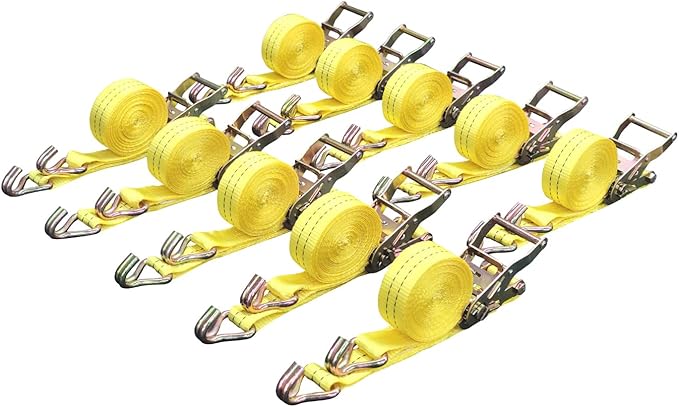 Cargo Ratchet Tie Down Straps, 1.5 in x 15 ft, 4,400 lb Breaking Strength, J-Hook, 10-Pack