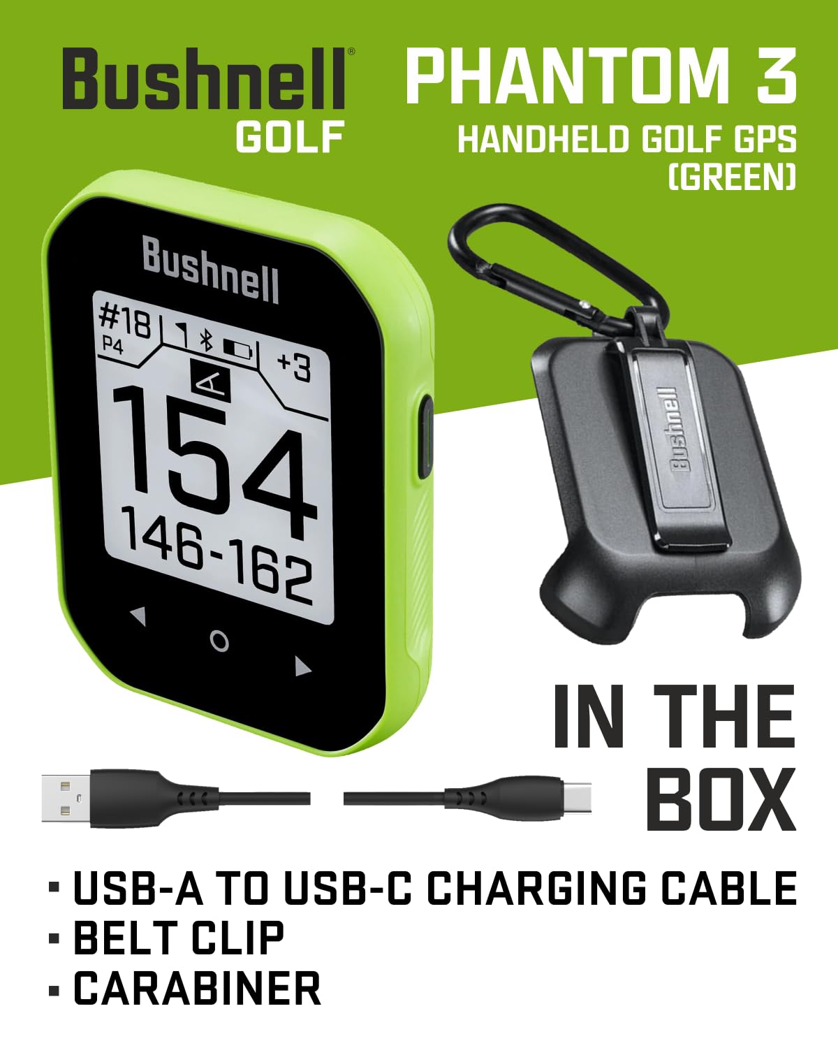 Wearable4U - Bushnell Phantom 3 Gps Rangefinder Green With Bite Magnetic Mount And Greenview With Lens Cleaning Cloth Bundle