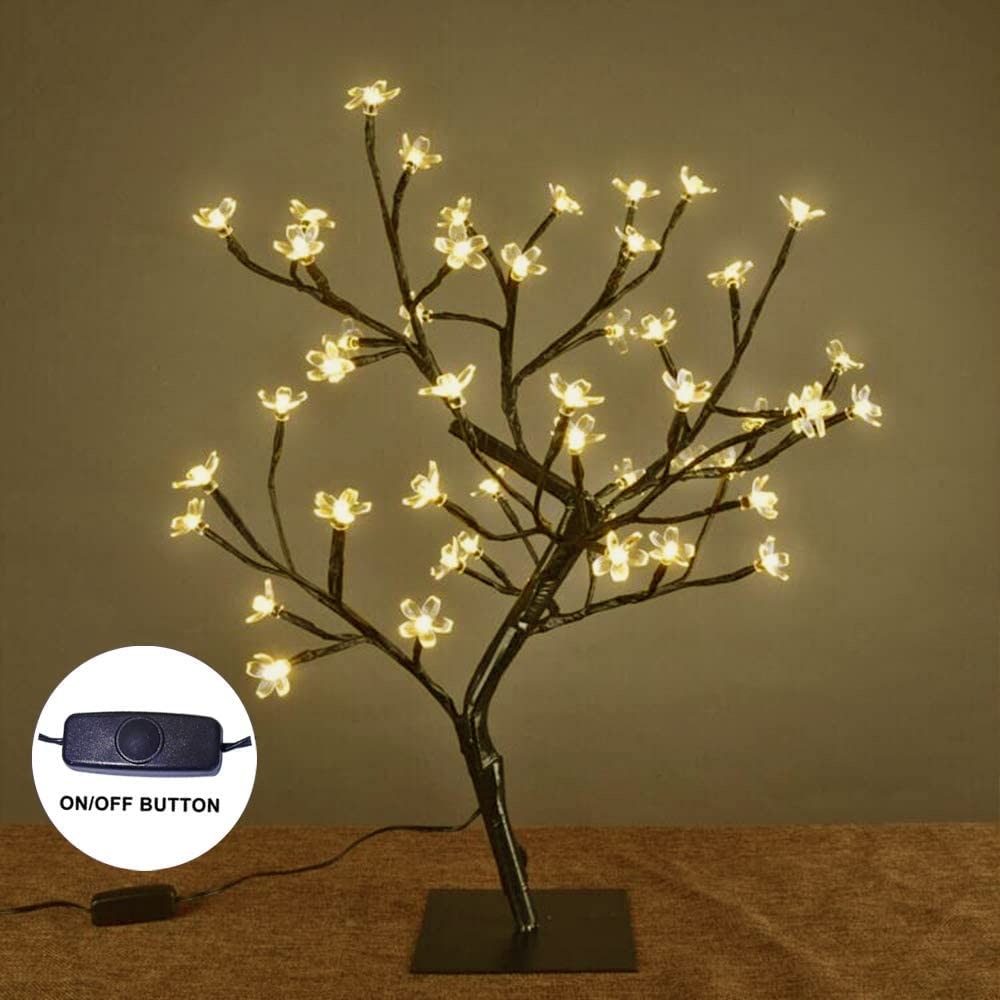 Lightshare 18 Cherry Blossom Bonsai Tree With 48 Led Warm White Lights, Metal Base, Model Zxtsd-Ww, Ideal Night Light & Home Gift