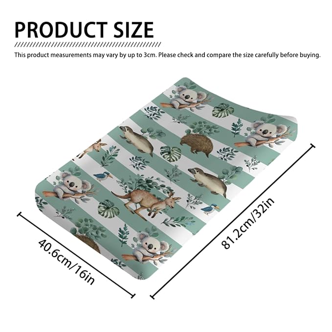 Baby Australian Animals Baby Changing Pad Covers for Boy Girl 32''x16'' Cute Koala Green Tropical Leaves Fitted Diaper Change Table Sheets Baby Animals Stripes Soft Breathable Baby Changing Table Mats
