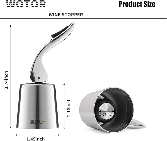 WOTOR Wine Stoppers Stainless Steel Wine Bottle stopper Plug with Silicone Reusable Wine Saver Leak proof Keep Fresh Silver 3 pack
