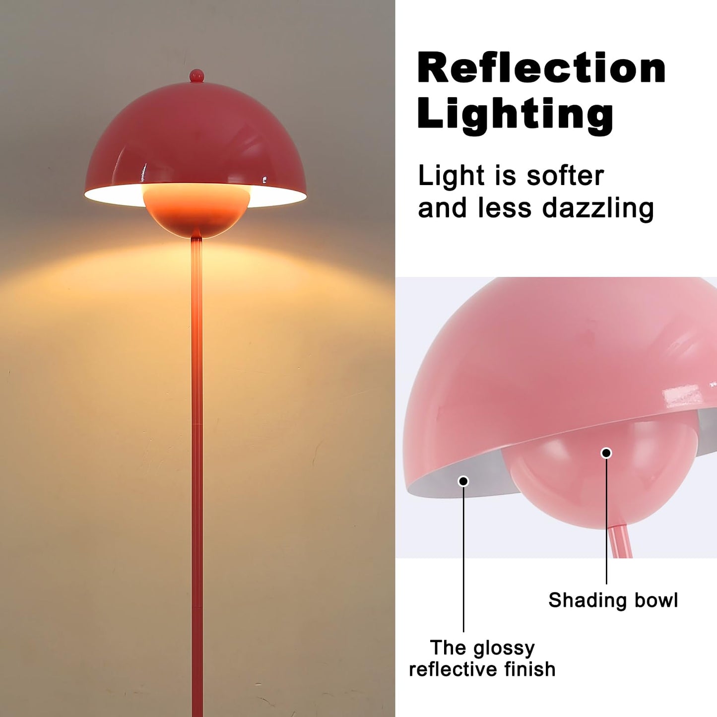 Cosylux Modern Floor Lamp For Living Room  Industrial Tall Standing Lamp For Bedroom  Metal Shade Reflecting Light Reading Floor Lamp For Office  Nursery Room  Corner(Light Pink)