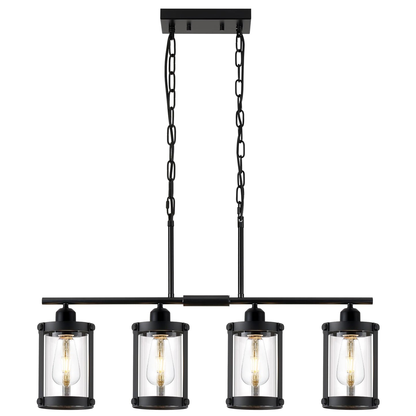 Osimir 4-Light Kitchen Island Lighting  Black Linear Dining Room Light Fixtures With Clear Glass And Chain  Modern Farmhouse Chandelier Pendant Light For Kitchen Island Dining Room  Os-3014-4Isbk