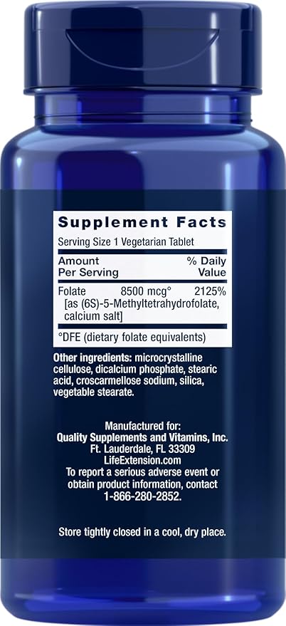 Life Extension High Potency Optimized Folate 8500 mcg DFE, 30 Vegetarian Tablets (Pack of 4)