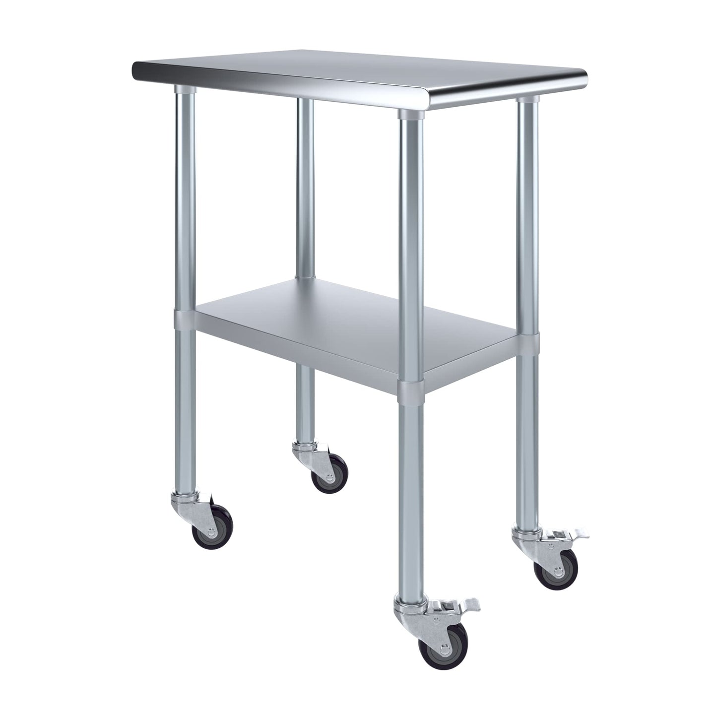 AmGood 30 in. x 18 in. Stainless Steel Work Table with Wheels | Metal Kitchen Food Prep Table | NSF