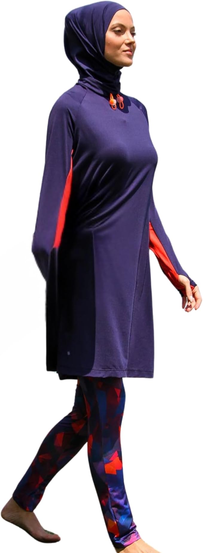 Islamic Full-Length Modest Swimsuit for Muslim Women | 4 PCS Burkini Set Top Pants Cap Bustier | Long Sleeve Rash Guard