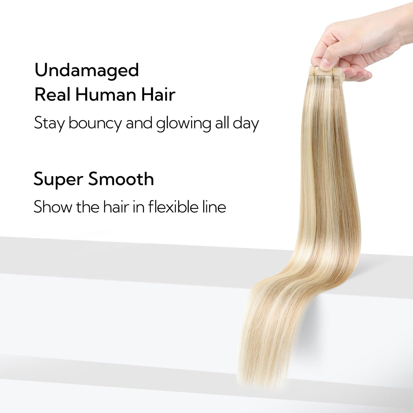 HOTBANANA Tape in Hair Extensions, 12 Inch 20pcs Balayage Light Blonde Highlighted Golden Blonde Straight Human Hair Tape in Ext
