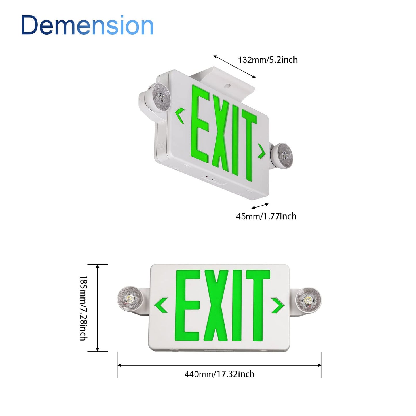 Tanlux Led Emergency Exit Sign With Battery Backup, Ul Listed, 2 Pack, White Housing + Green Letter, Ac 120/277V