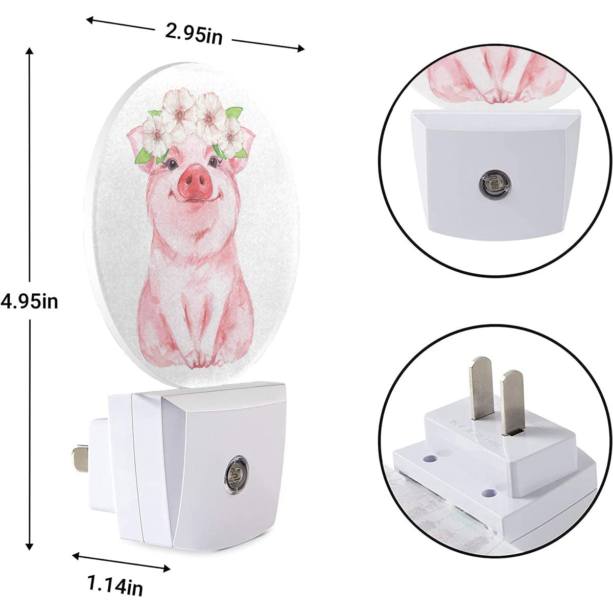Ekobla Pig Night Light Floral Wreath Farmhouse Cute Animal Pink Piggy Night Light With Dusk To Dawn Sensor 0.5W Led Lamp Sleep Friendly For Women Girls Birthday Christmas Gift