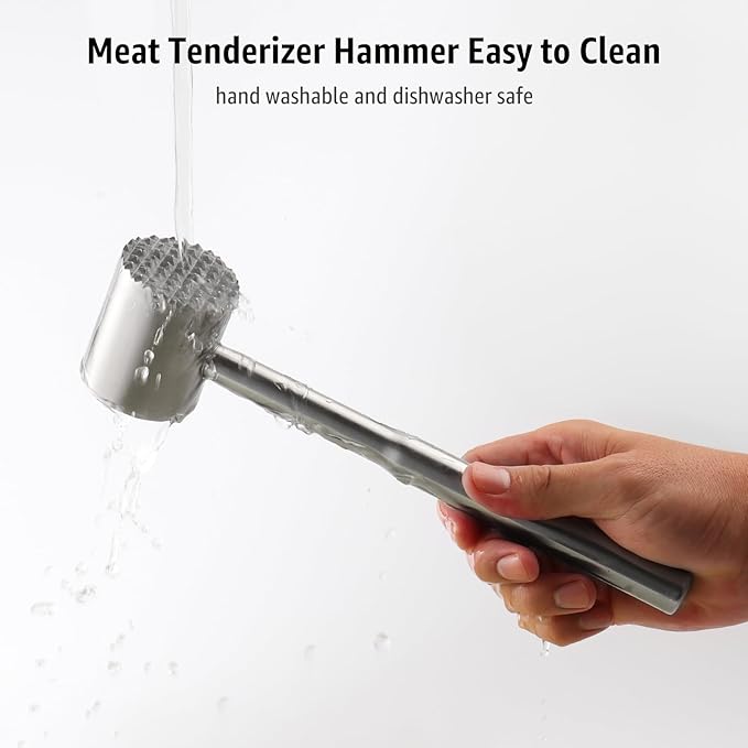 Stainless-Steel Meat Tenderizer Mallet - Meat Tenderizer Tool for Pounder Chicken, Beef, Steak, Pork, Dual-Sided with Ergonomic Handle, Kitchen Gadgets and Essentials Cooking Accessories