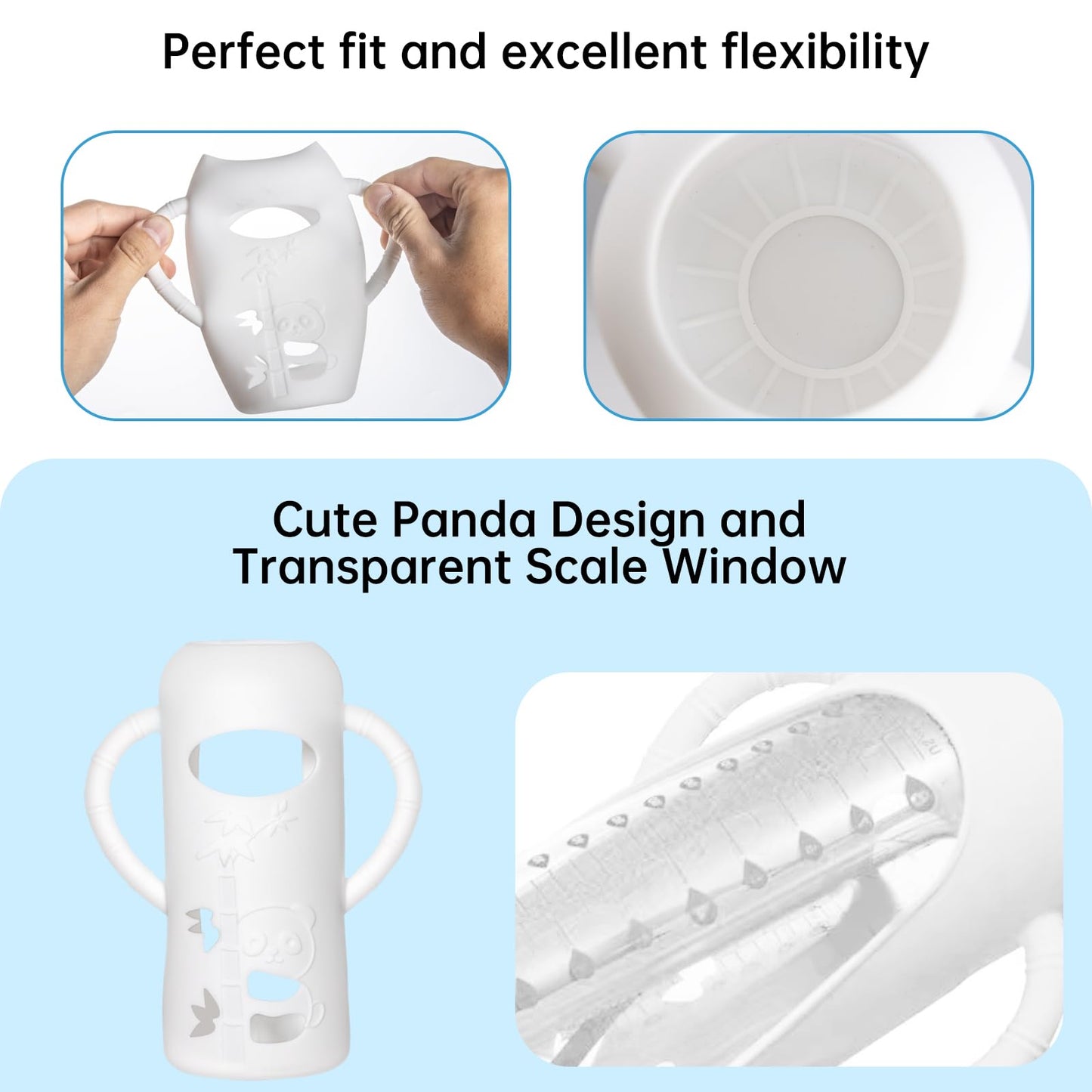Silicone Sleeve Compatible with Evenflo 8oz Glass Bottle, Baby Bottle Silicone Sleeve with Antislip Handle and Thermal Insulation, White