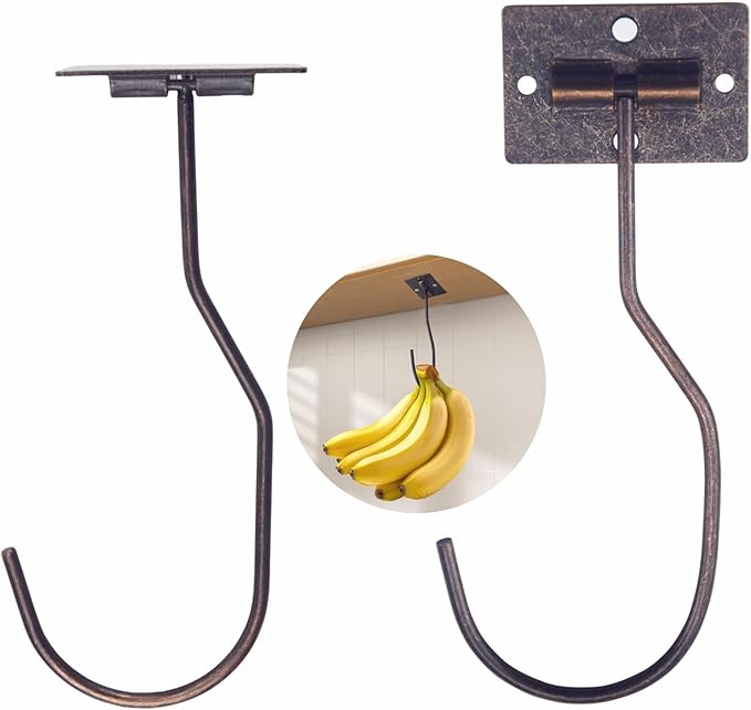 Self-Adhesive Banana Hooks, Foldable Magnetic Hanger Under Cabinet, Sturdy Metal Banana Holder for Kitchen, Space-Saving Design to Keep Bananas Fresh 1 Pieces Bronze