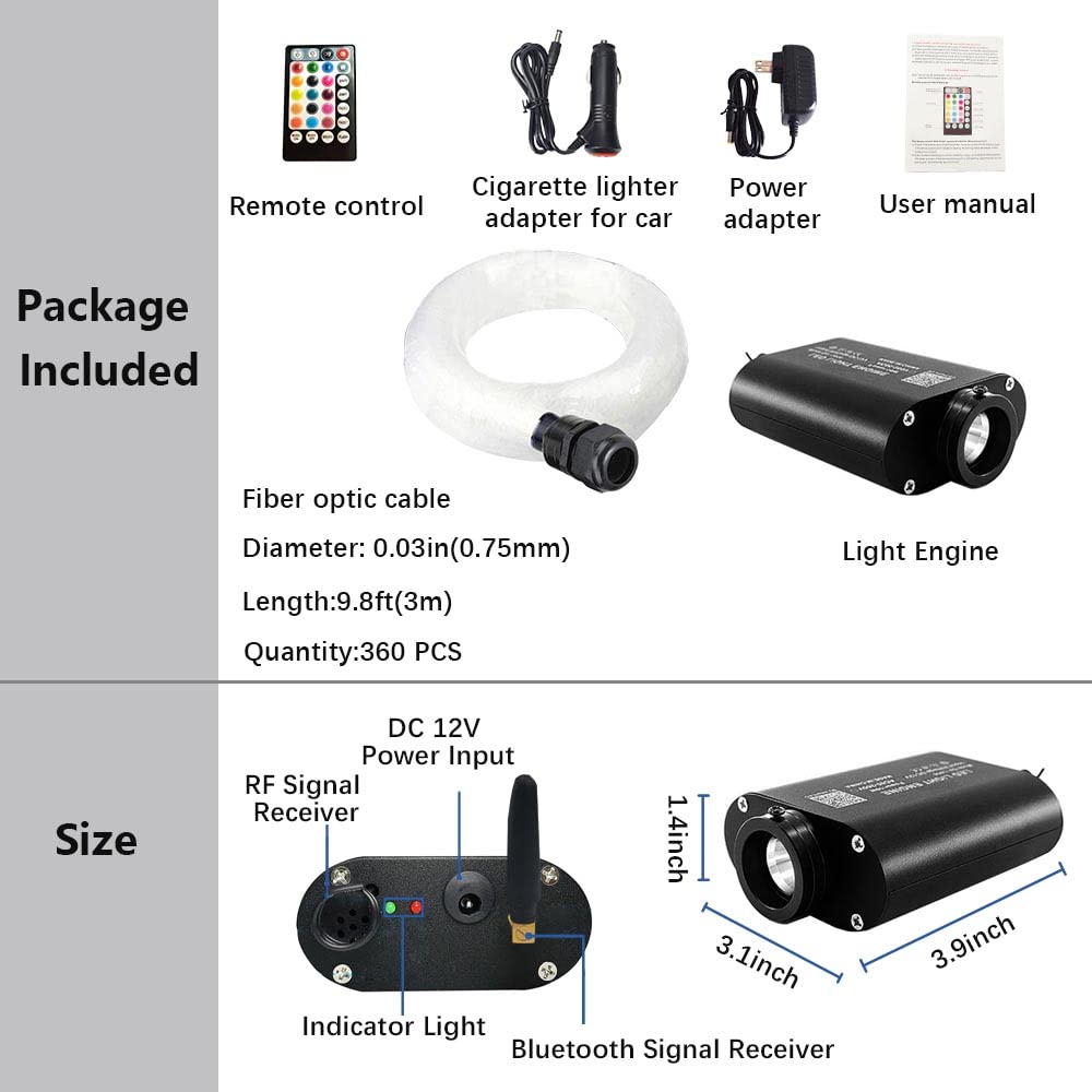 Firework 16W Rgbw Fiber Optic Lights Star Ceiling Light Kit With Fiber Optical 360Pcs 0.03In 9.8Ft/3M - App/Remote Control + Music Mode Sound Sensor Light Source For Bedroom  Home Theater & Car Decor