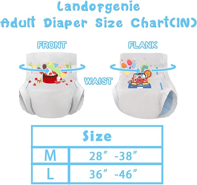 Landofgenie Adult Diapers with Tabs Unisex Overnight High Absorbency Diapers Pack of 2 (Large 36"- 46") - Bunny Party and Animal Amusement Park