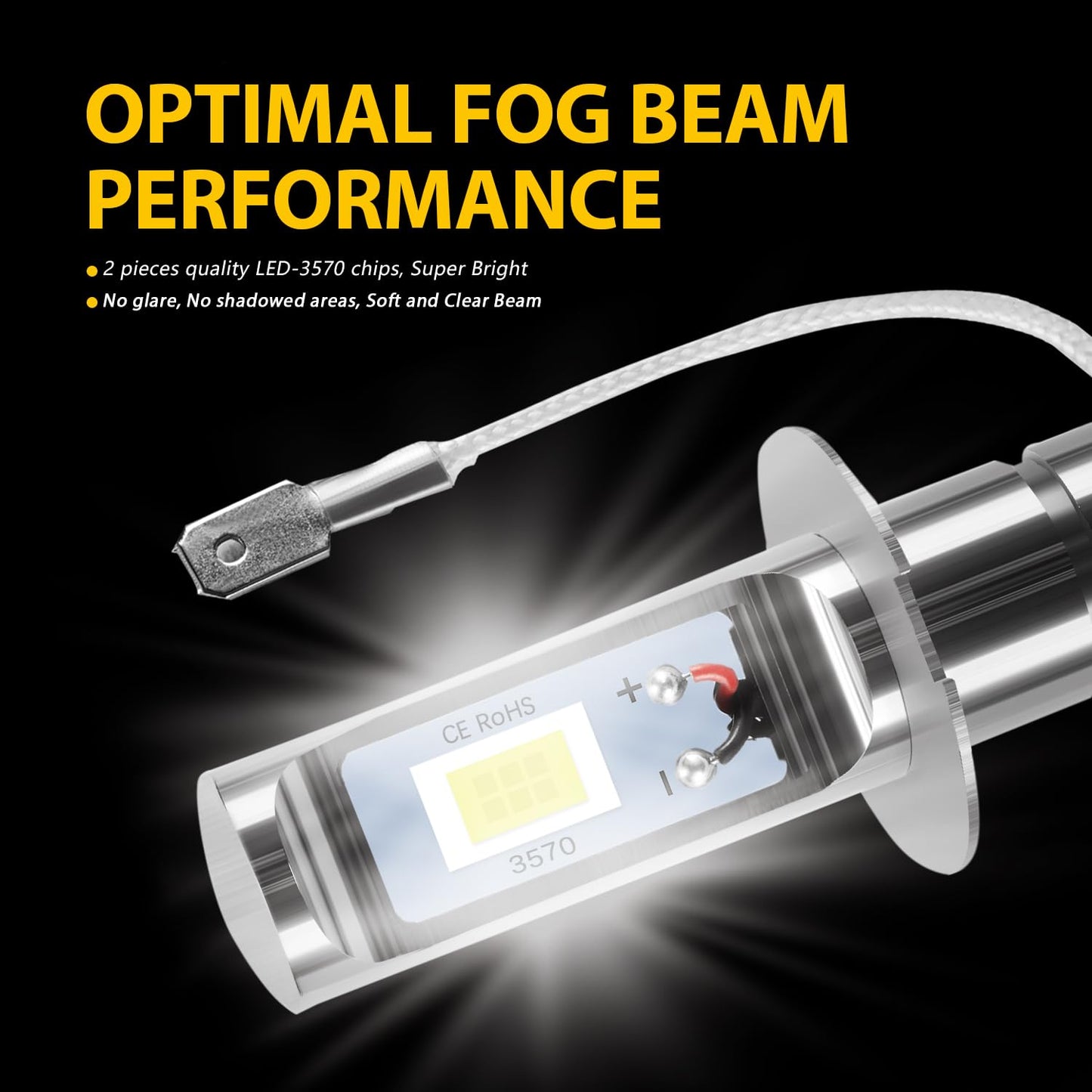 Auxlight H3 Led Fog Light Bulbs - 3000 Lumens, Aluminum, 6000K Xenon White