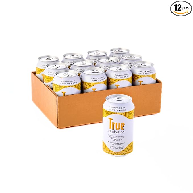 True Hydration Lemonade Lemongrass Flavored Water, 12 Pack of 12 Fl Oz Cans, Zero Sugar, Zero Sodium, Electrolyte-Enhanced...