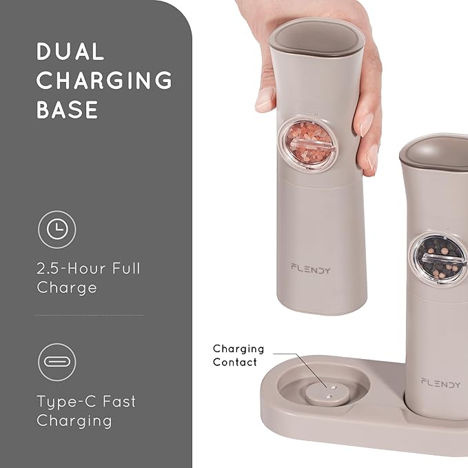 Gravity Electric Salt and Pepper Grinder Set Rechargeable, Automatic Salt and Pepper Grinder Set with USB C Charging Base, Gravity Salt and Pepper Shakers Set Electric