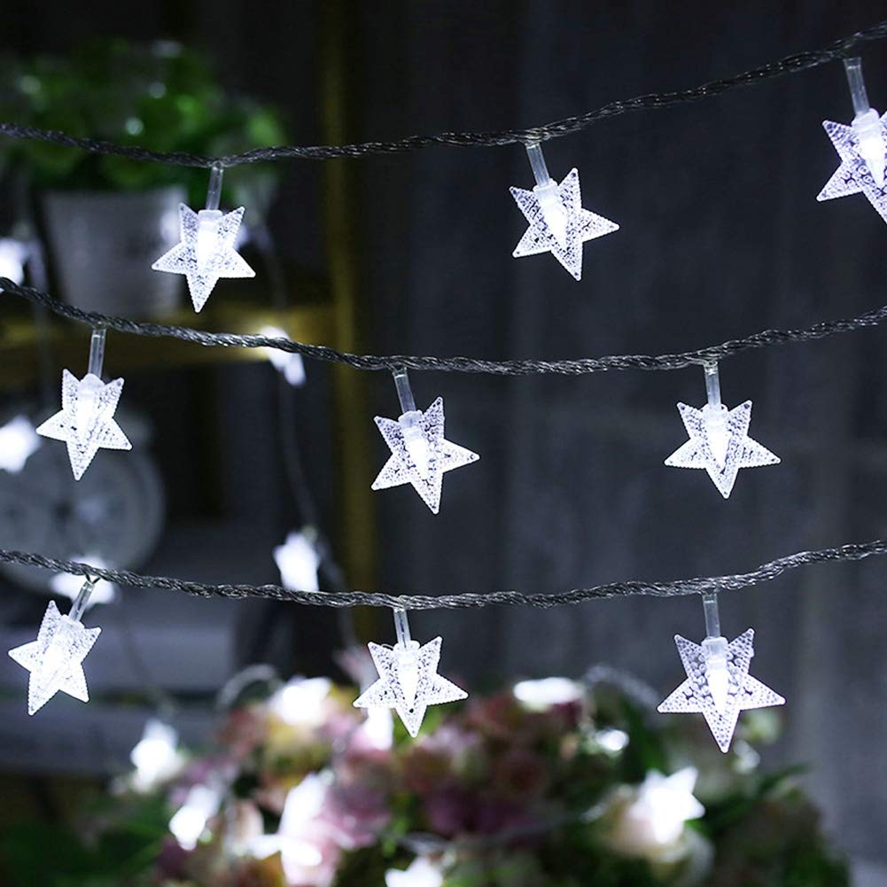 Twinkle Star 100 Led White Star String Lights, Waterproof, 49 Ft, Plug-In Fairy Lights For Indoor/Outdoor Wedding, Christmas, Garden Decor