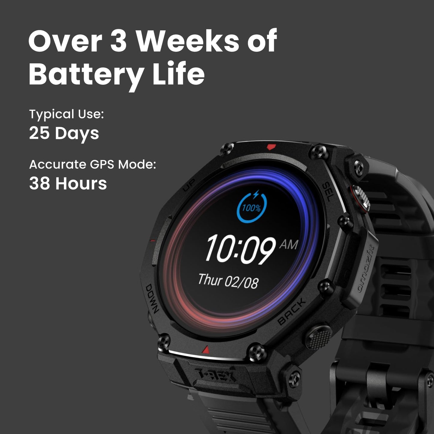 Amazfit T-Rex 3 Pro Outdoor Smart Watch 48mm Sapphire AMOLED Display, Ti Bezel, Dual Band GPS, Offline Maps, 25 Days Battery, Built-in Flashlight, 10 ATM, 180+ Sports Mode for Android & iPhone, Black