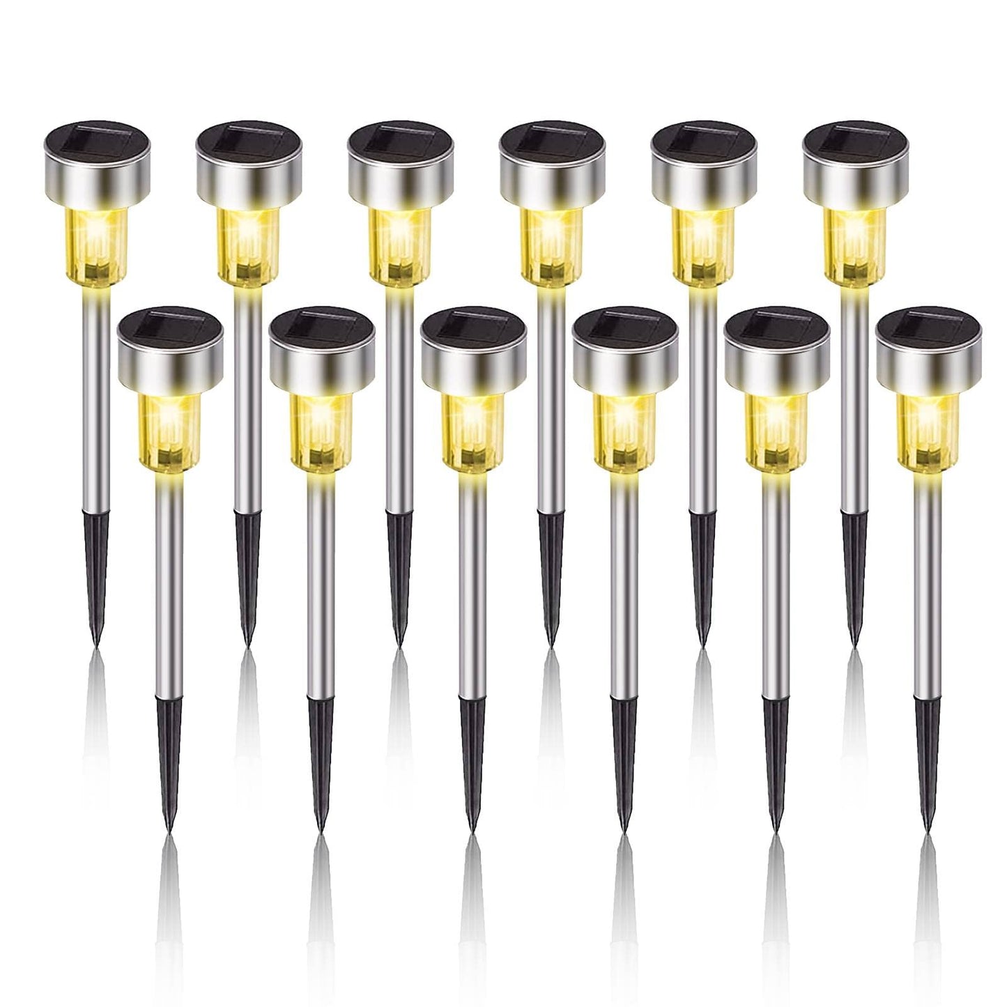 Dream Master Solar Lights - 12 Pack LED Landscape Lighting, Stainless Steel, Waterproof, Warm White for Pathway, Patio, Yard