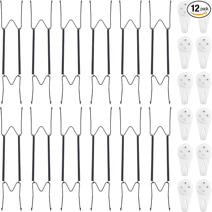 Bilillo 12 Pack Plate Hangers for The Wall, Suitable for 12''-16'' Decorative Plate,Invisible Heavy Duty Wire Plate Holder with Wall Hooks, Plate Hangers for Displaying Plates, Platter, Dish (Black)