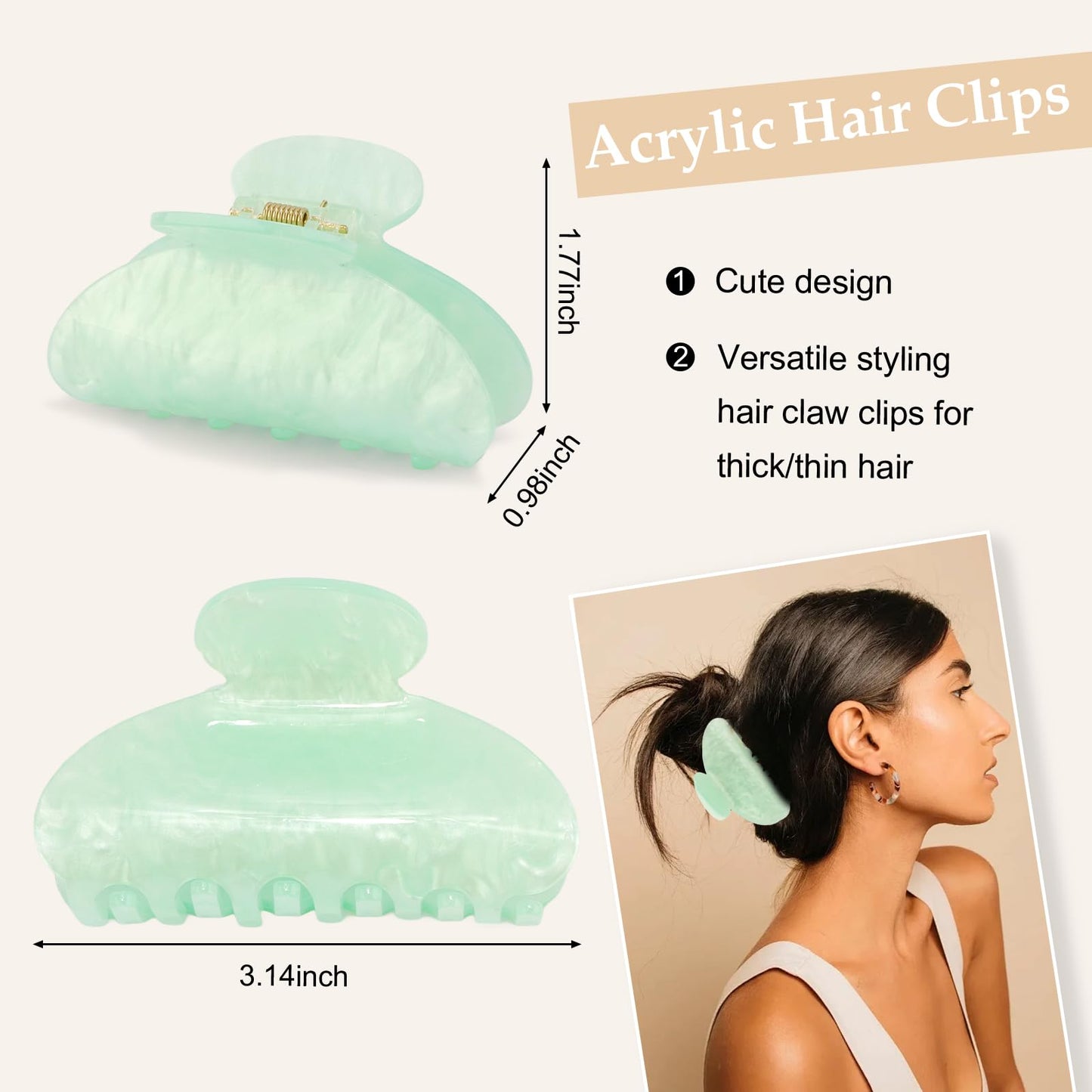 Vovii 4Pcs Acrylic Claw Clips for Women Hair Accessories, Medium Sized Cute Trendy Claw Clips for Thick Thin Hair (Green)