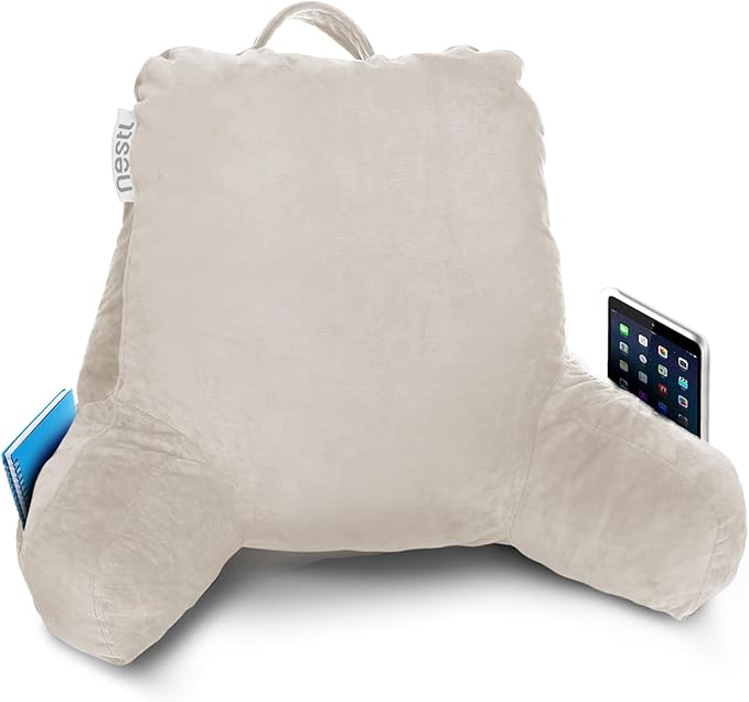 Nestl Reading Pillow Standard Bed Pillow, Back Pillow for Sitting in Bed Shredded Memory Foam Chair Pillow, Reading & Bed Rest Pillows Linen Back Pillow for Bed, Bed Chair Arm Pillow with Pockets