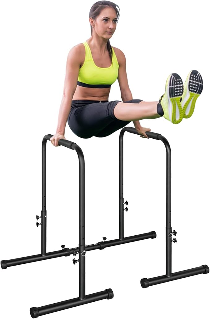 MIUDGIG Adjustable Height Parallel Push Up Stand, Dip Stand Station for Strength Training, Heavy Duty Steel Parallel Bar S...