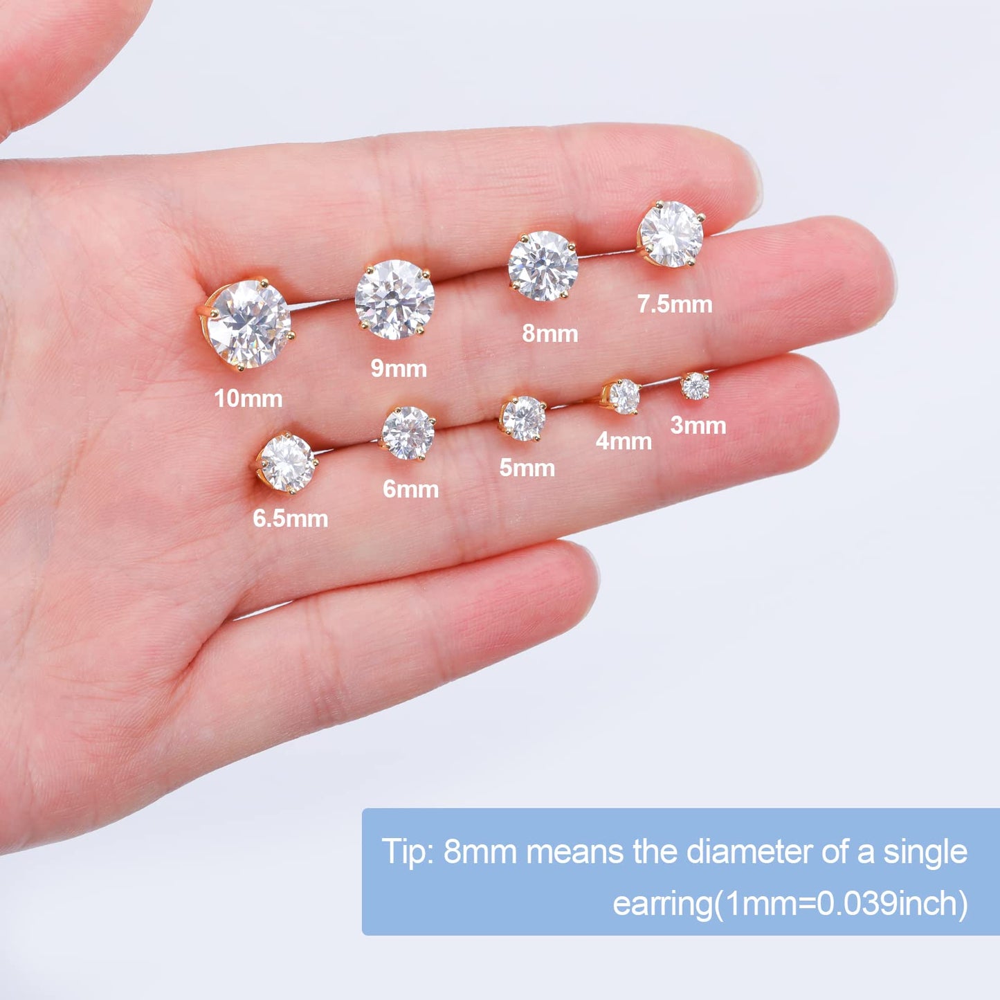 Moissanite Earrings Screw Back 6 Carats 9mm Moissanite Stud Earrings for Women, 18k Yellow Gold Plated S925 Sterling Silver Men'