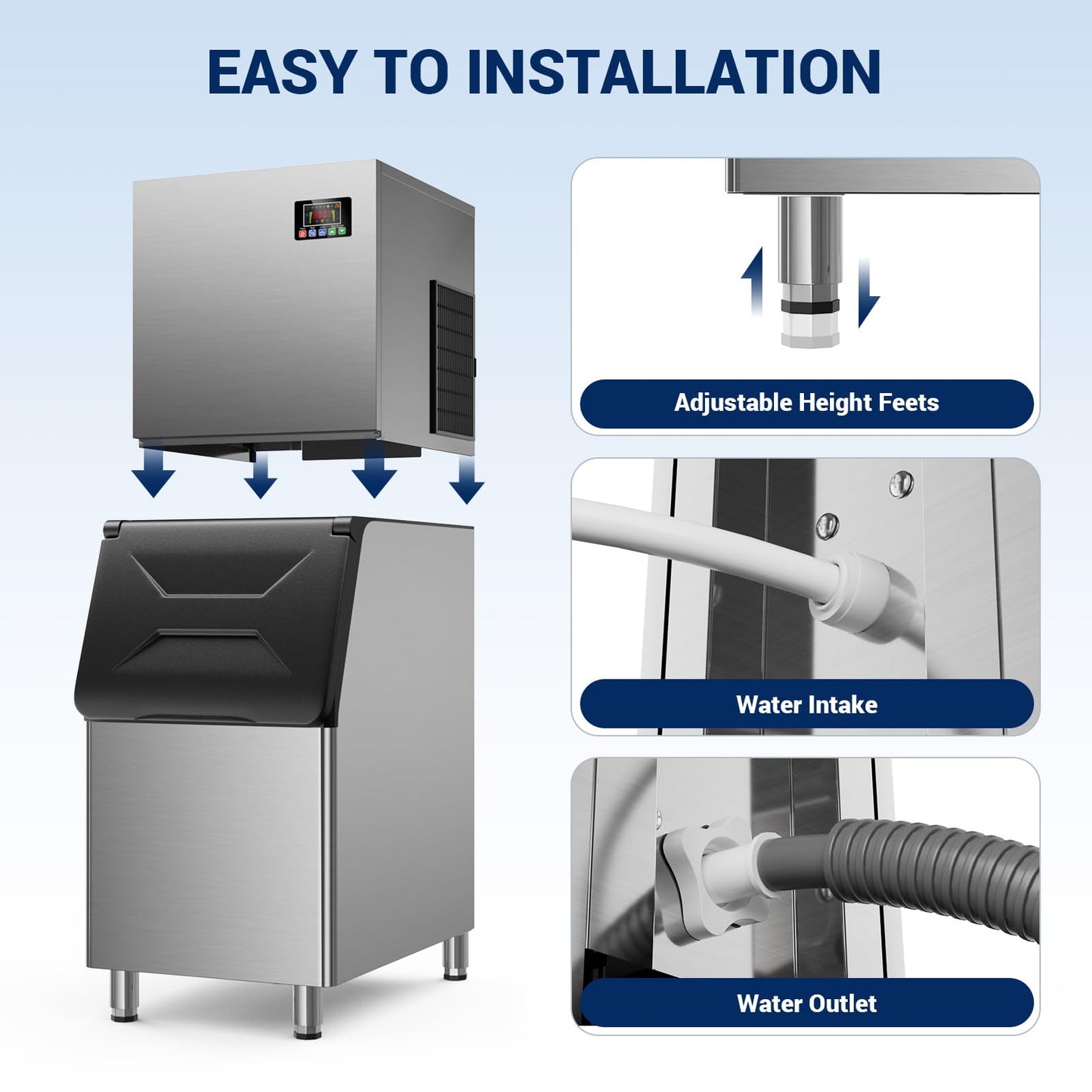 Commercial Ice Maker 500 LBS/24h,132 Ice Cubes Ready in 5-15 min with 400 LBS Storage Bin, Self-Cleaning Stainless Steel Industrial Ice Machine Perfect for Bar Restaurant Cafe