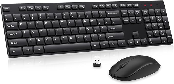 Wireless Keyboard and Mouse Combo, EDJO Silent Full Size Cordless USB Keyboard Mouse, 2.4GHz Lag-Free, Long Battery Life, ...