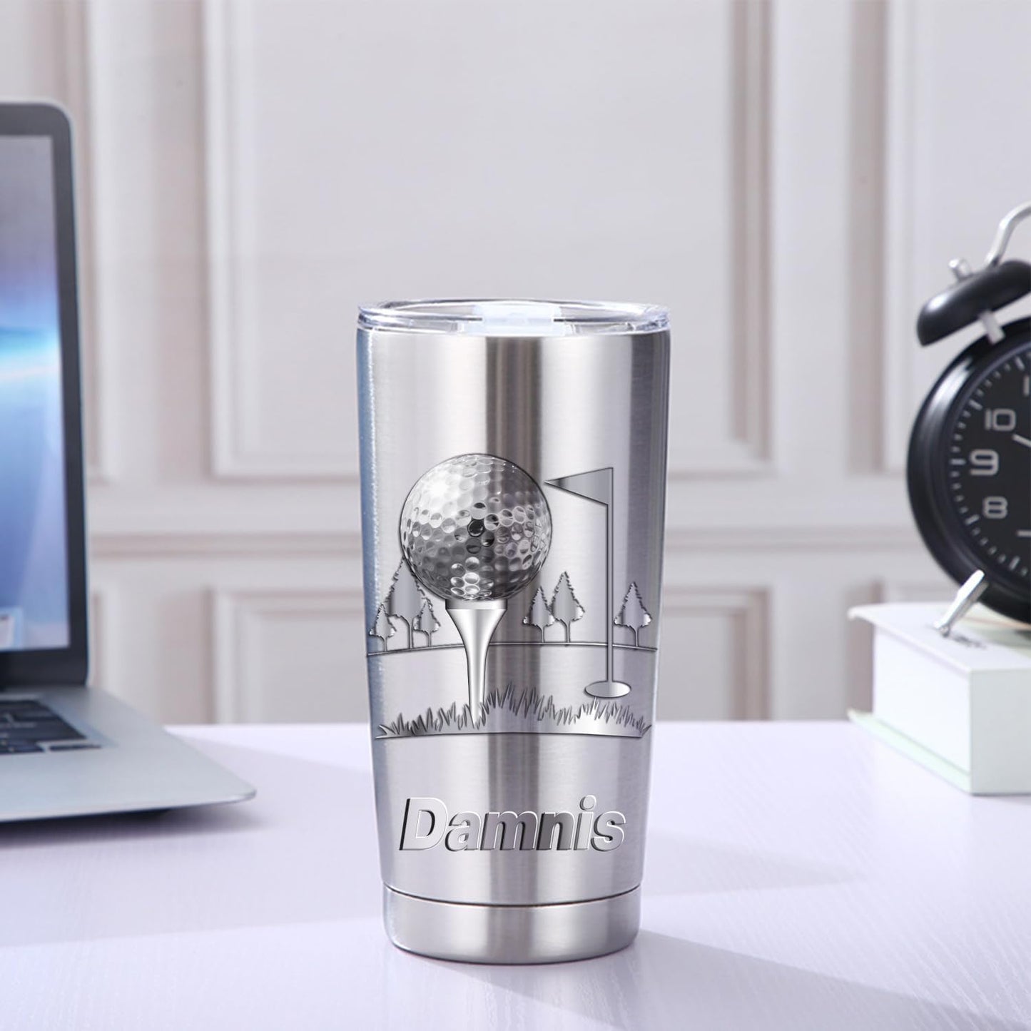 Personalized Golf Ball With 3D Cracked Wall Stainless Steel Silver Tumbler Mug, Custom Name Sport Golf Lovers Player Tumbler Mug,Customized Father's Day Birthday Sport Gift For Dad Men Women