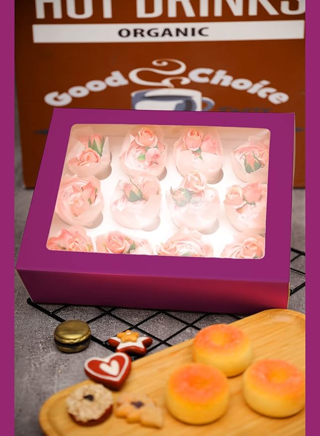 Bakepacker 12 Cupcake Containers 10-Packs Deep Purple Cupcake Box Cupcakes Carrier, 12 Cupcake Boxes with Window 13"x10"x3.5"（Auto-pop up）