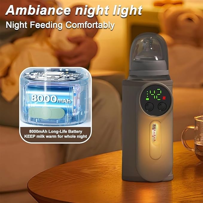Portable 8000mAh Baby Bottle Warmer Bag with USB Charging and Vacuum Insulation, Milk Heating for Travel and Outdoor Feeding, Compatible with Standard and Wide Neck Bottles, Beige