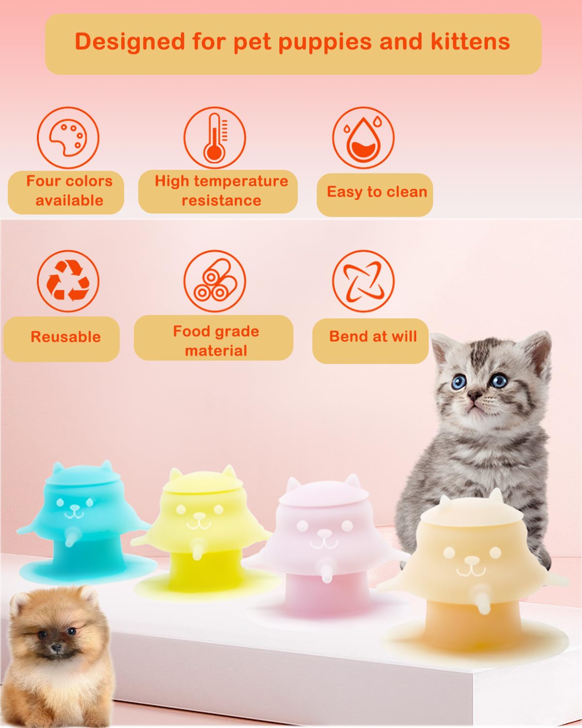 CUTENNIOU 230ML Puppy Bottles for Nursing Puppy Milk - Premium Silicone Nursing Station with 4 Nipples - Dog Feeder for Multiple Newborn Puppies, Rabbits, Kittens Bottle Feeding Kit (Pink)