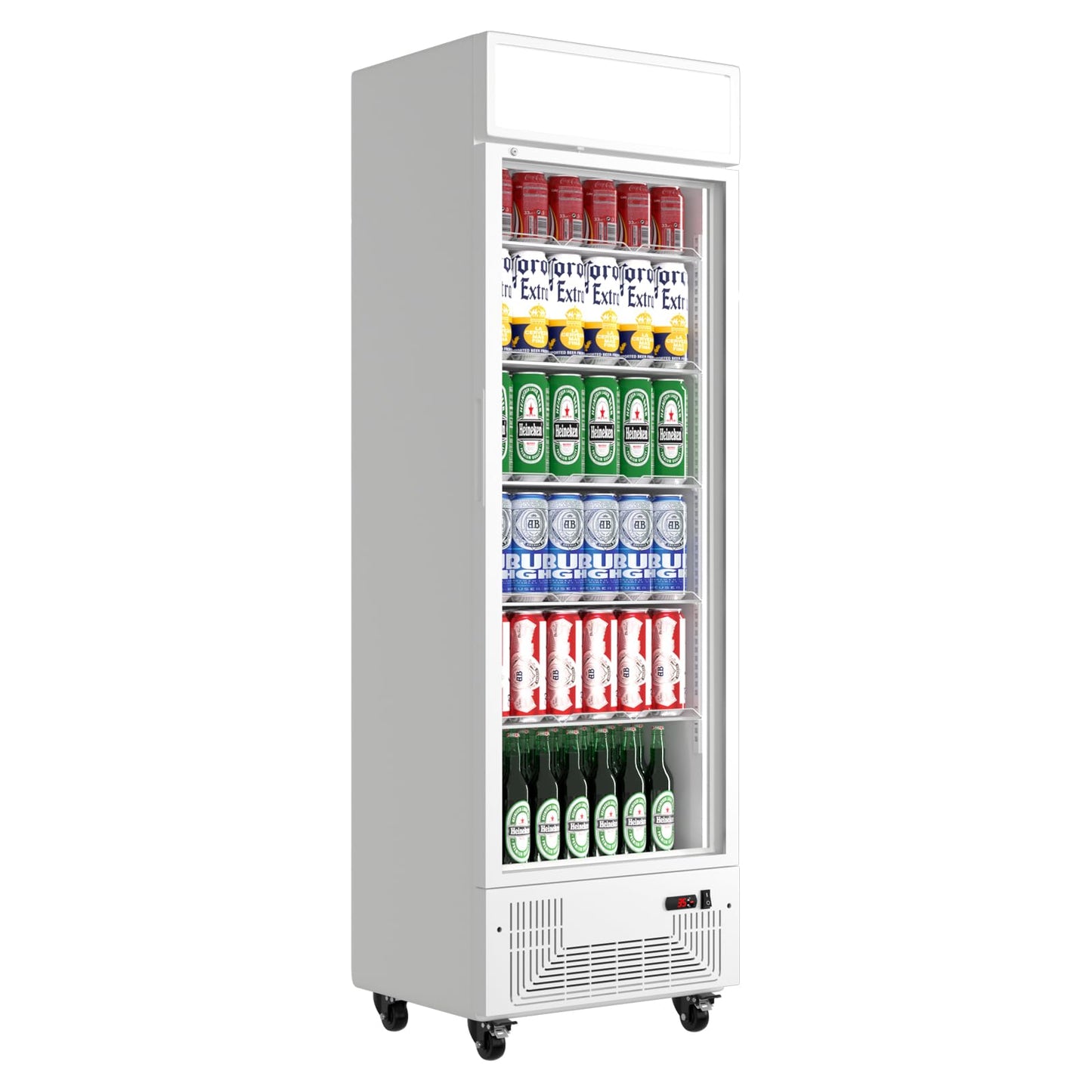 BINGERMA Commercial Display Refrigerator with Glass Door 12 Cu.ft Merchandiser Beverage Cooler Bar Black Drink Fridge for Convenience Stores, Supermarkets,Bars,Offices White