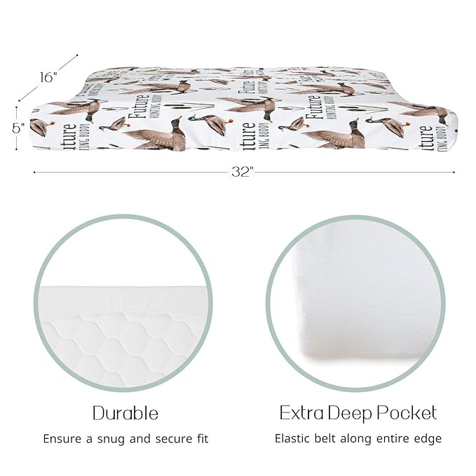 HawSkgFub Future Duck Hunting Buddy Changing Pad Cover for Baby Boy, Wild Mallard Hunter Diaper Change Table Covers, Soft Stretchy Breathable Safe Snug Fitted Changing Mat Sheets Fit 32"/34" x 16"