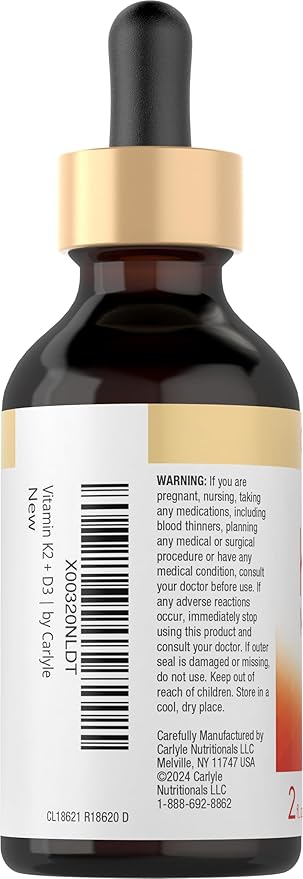 Carlyle Vitamin D3 K2 Drops | 2 Fl Oz | MK-7 Supplement | Vegetarian, Non-GMO, Gluten and Soy Free Formula