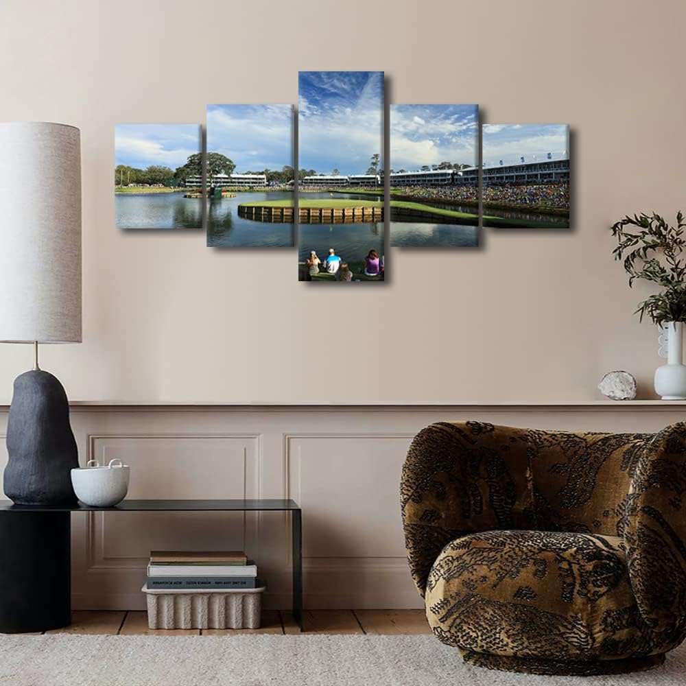 TPC Sawgrass Golf Course Pictures for Living Room Office Wall Decor Florida, USA Golf Course Pictures Wall Art Home Decor 5 Pieces Painting Posters Framed Canvas Prints Ready to Hang - 50" W x 24" H