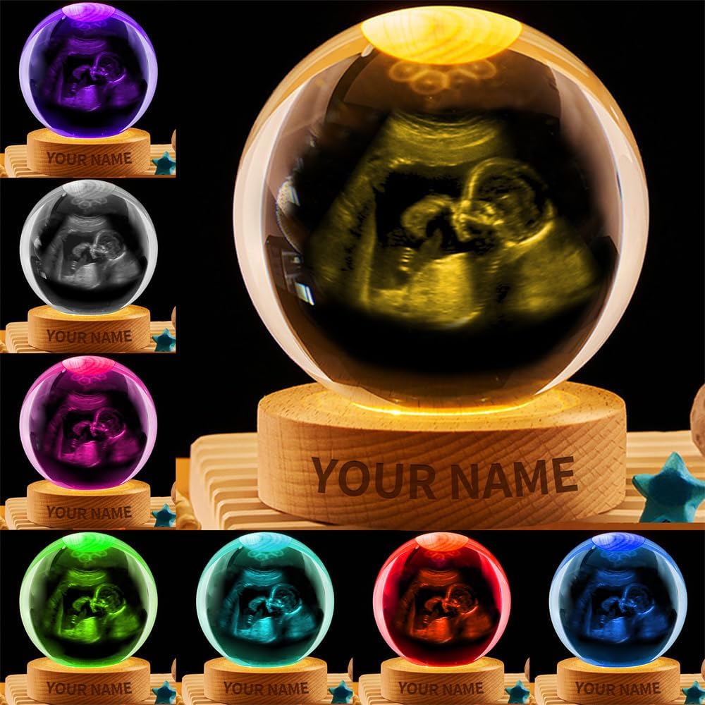 Personalized Baby Ultrasound Crystal Night Light Gift for Women, Custom Name/Number Baby Ultrasound 3D Crystal Ball Night Light Lamp for Bedroom Room Decor Party Bar Christmas Birthday Gift