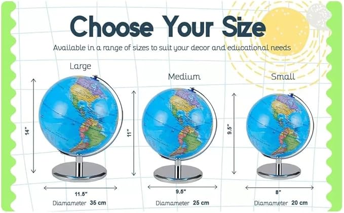 LED Illuminated World Globe with Chrome Rotating Stand – 3-in-1 Educational Tool for Kids & Adults, Interactive Learning Globe with Constellation Map, Lighted Display, 11 Inch
