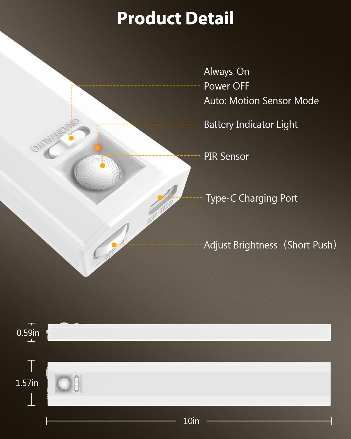10  Under Cabinet Lighting  68Leds Motion Sensor Light Indoor  Rechargeable Battery Magnetic Closet Light  Wireless Under Counter Lights For Kitchen  Stairs  2-Pack Warm Light