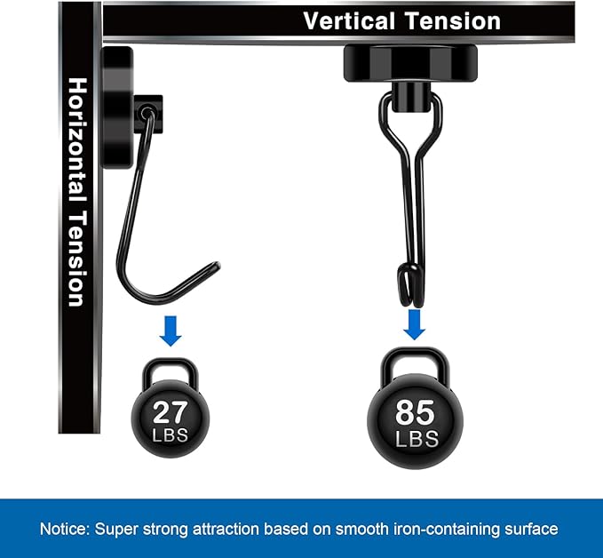 LOVIMAG Hooks, 85lbs+ Magnetic Magnet Hook 2025 Cruise Cabin Ship Essentials Heavy Duty Strong Refrigerator Fridge Hanging for Classroom Beach Vacation Kitchen Grills Home Mug Hanger (6 Pack), Black