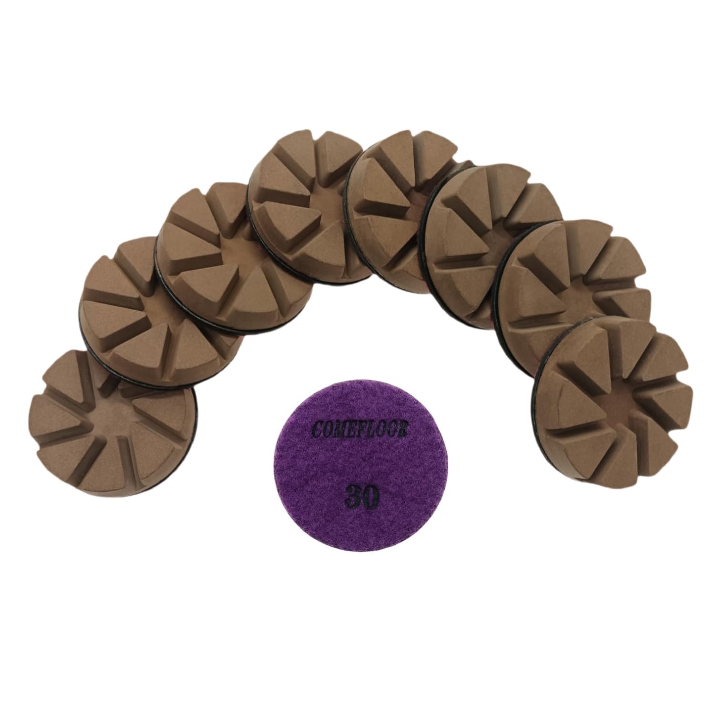 Hybrid Diamond Ceramic Polishing Pucks, Aggressive Concrete Terrazzo Floor Hook n Loop Grinding Pads, 3 Inch Long Using Life Transitional Discs,30# 9 PCS