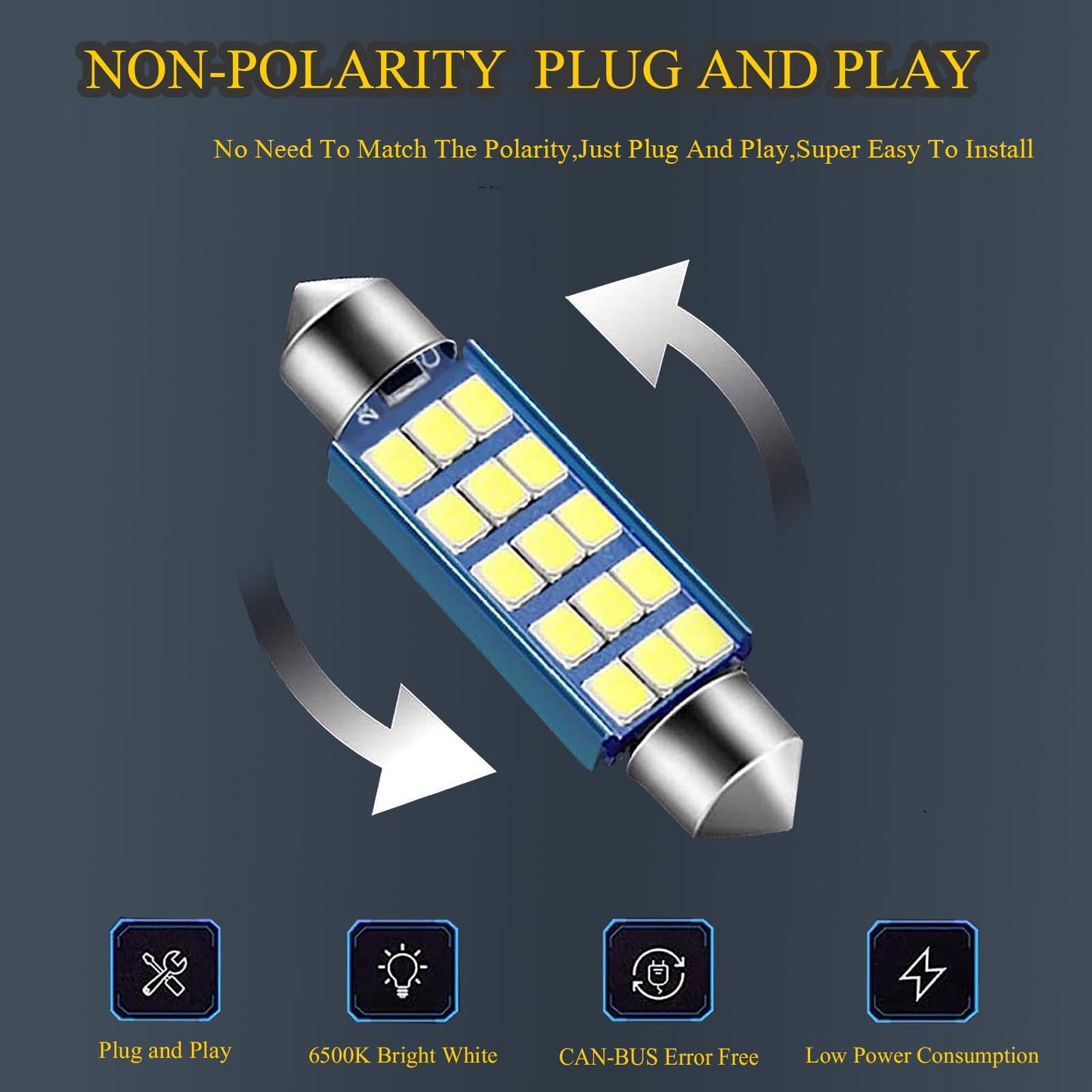Gkmow Pack-4 578 Led Extremely Bright Bulbs  1.59 6500K 2835 Chipsets 400Lm Bulbs For Led Interior Dome Map Door Lights 211-2 212-2 569 6411 6451 41Mm 42Mm (White)