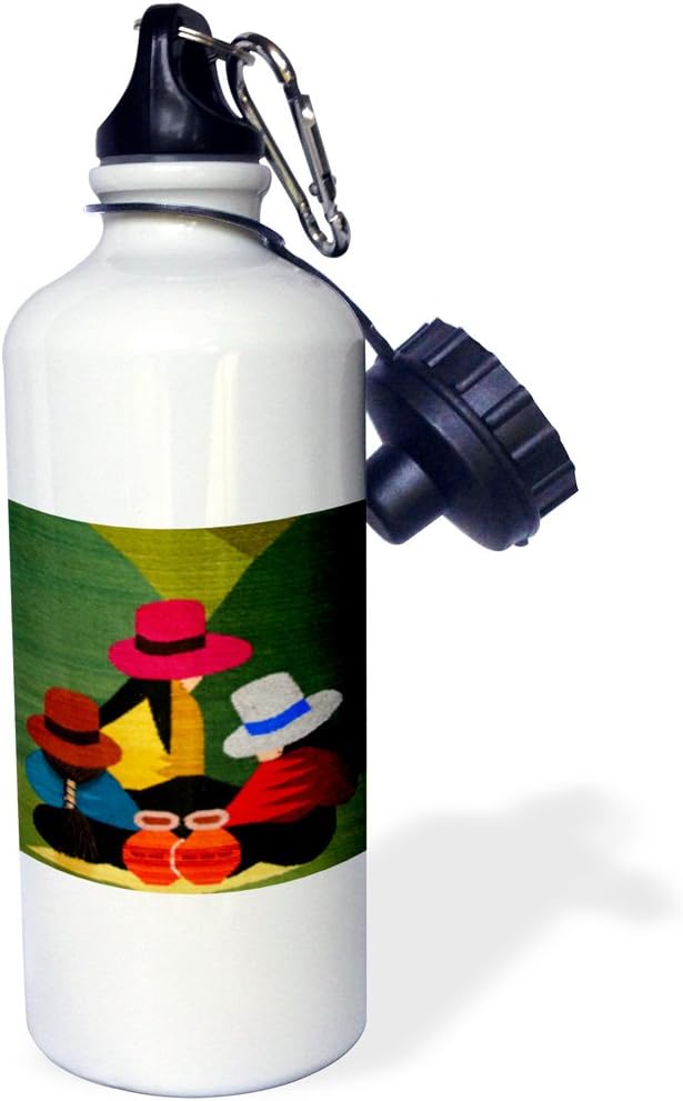 3dRose "Ecuador, Otavalo, Textiles by Peguche weavers SA07 KWI0106 Kymri Wilt" Sports Water Bottle, 21 oz, White