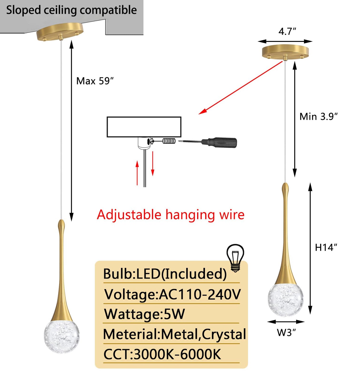 Cenozo Modern Pendant Lights For Kitchen Island Led Dimmable Crystal Glam Ceiling Pendant Lighting For Dining Room Hallway Bedroom Corner Lamp Antique Gold