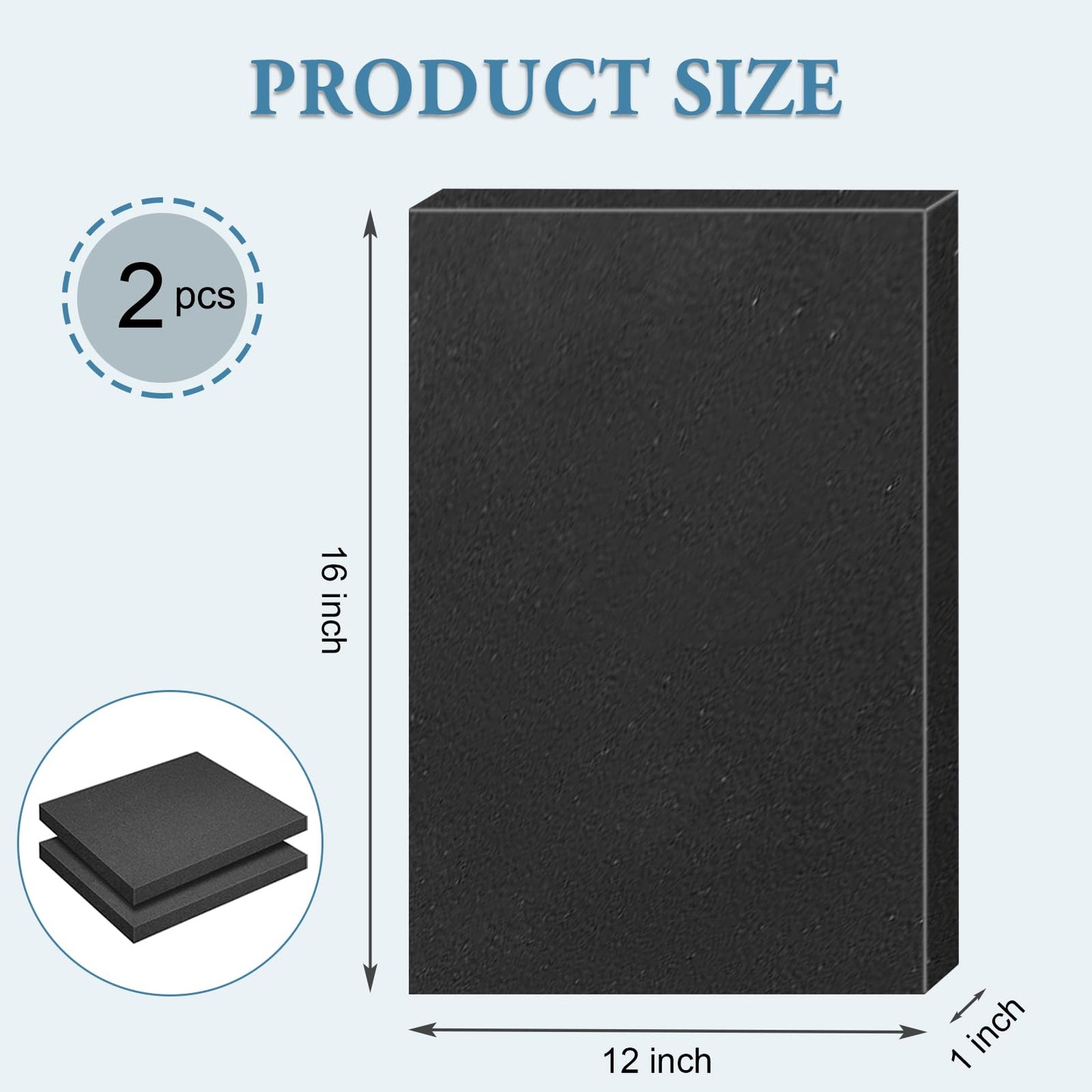 Black Polyurethane Foam Inserts for Cases, 2 Pcs 16 x 12 x 1 Inch, Cuttable Packing Padding for Tool Box, Camera, Crafts and Storage