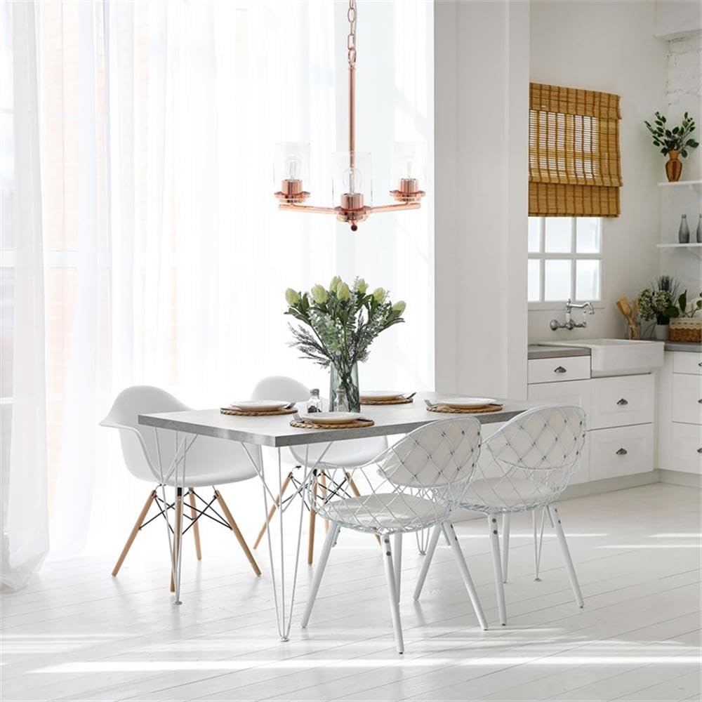 Elegant Designs 3-Light Pendant Chandelier, Rose Gold, Glass, 15x15x64, Model PT1018-RGD